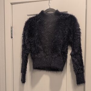 Navy Blue Cute Fuzzy Sweater Japan Purchased Like New , Crop Length Size small